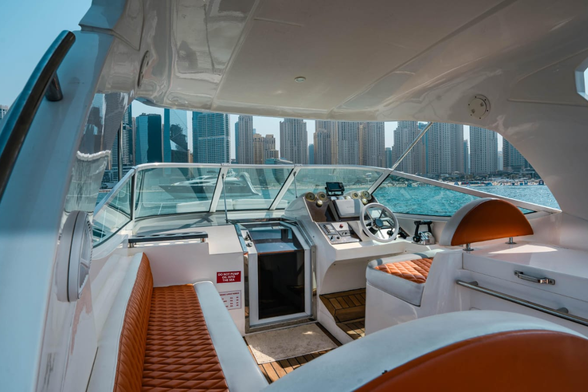 Private 36 ft Oryx yacht cruising Dubai Marina