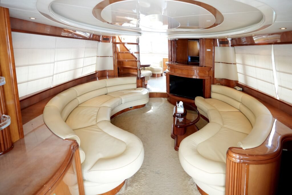 Elegant seating arrangement inside YRD Prestige 80ft yacht