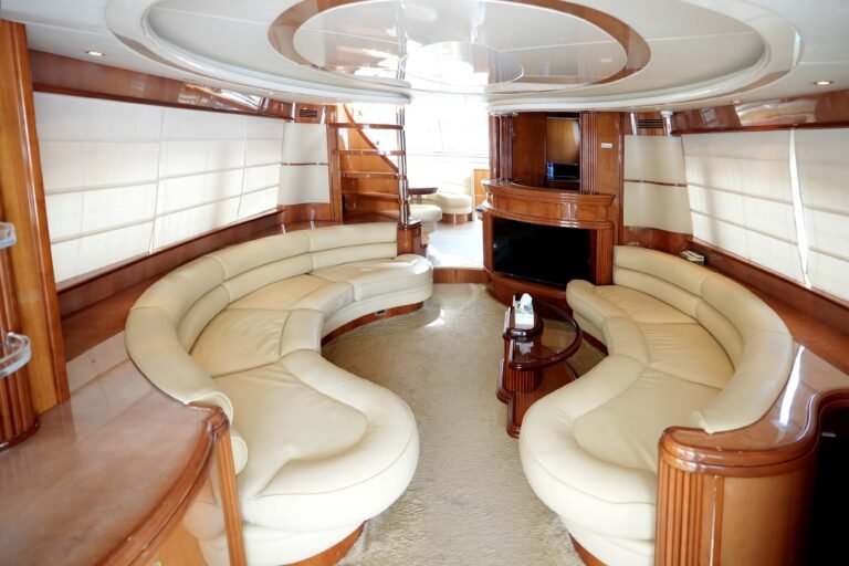 Elegant seating arrangement inside YRD Prestige 80ft yacht