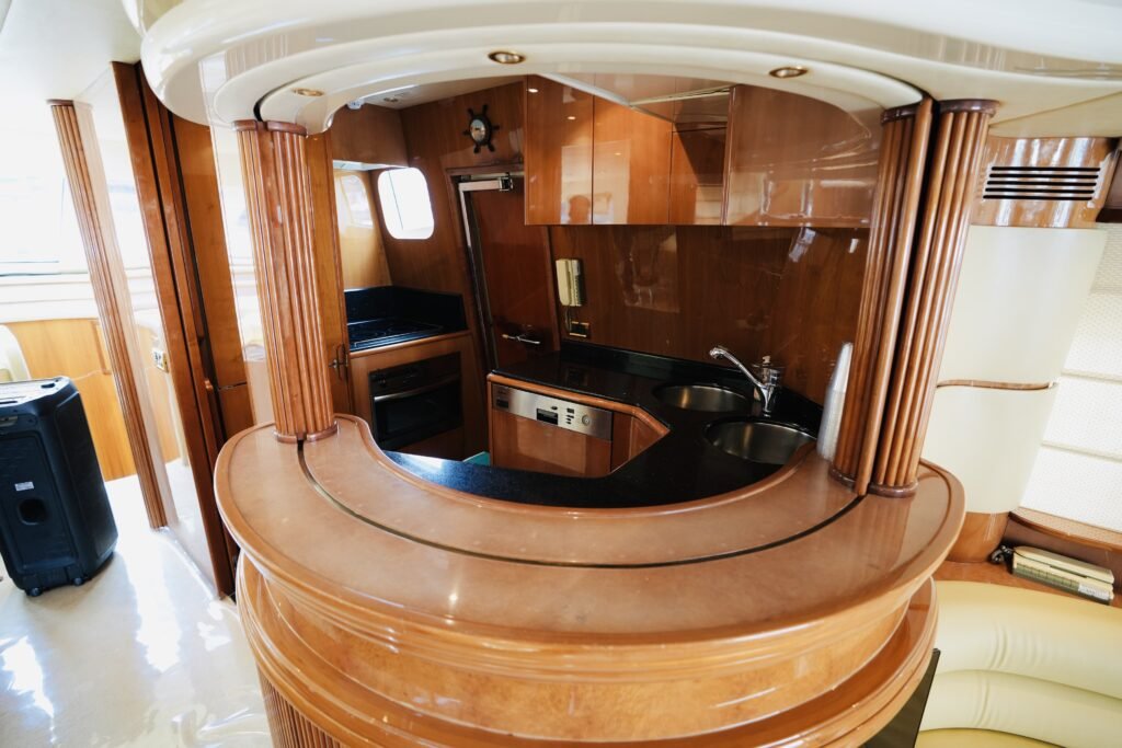 Luxury indoor salon inside YRD Prestige 80ft yacht