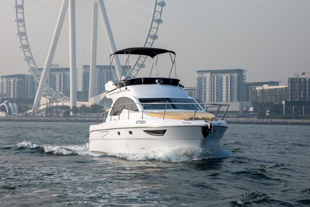 Front view of YRD Signature 48ft yacht on the water