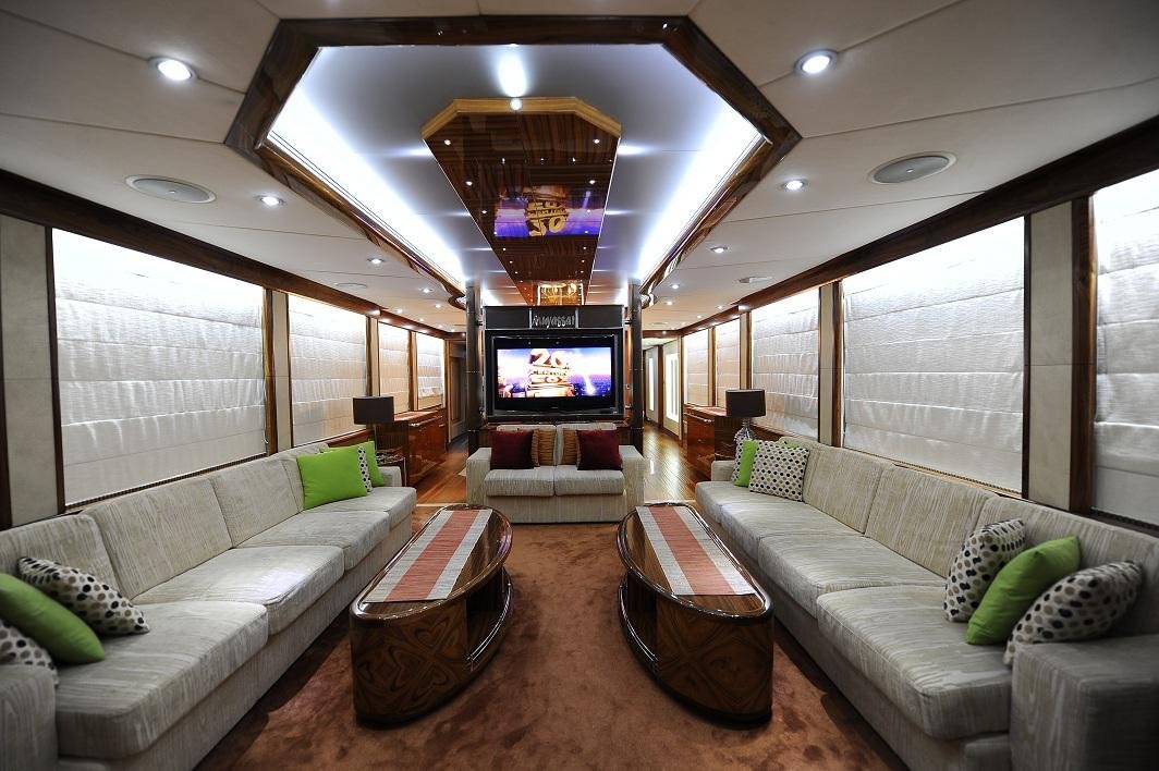 Entertainment lounge inside YRD Sovereign 101ft superyacht