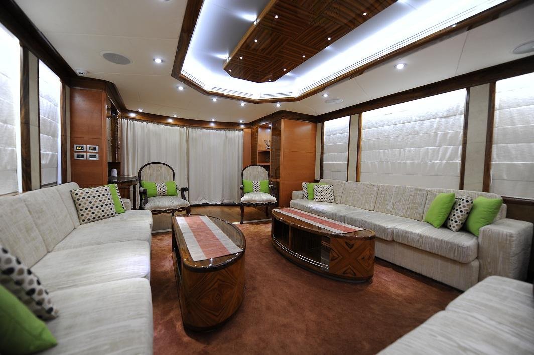 Elegant lounge seating inside YRD Sovereign 101ft yacht
