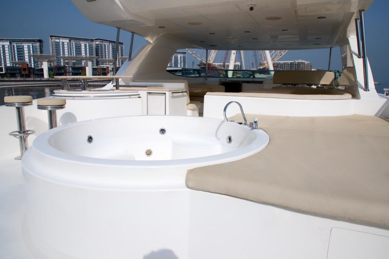 Jacuzzi deck on YRD Sovereign 101ft luxury yacht in Dubai