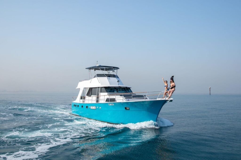 Front view of YRD Prestige 64ft yacht while sailing