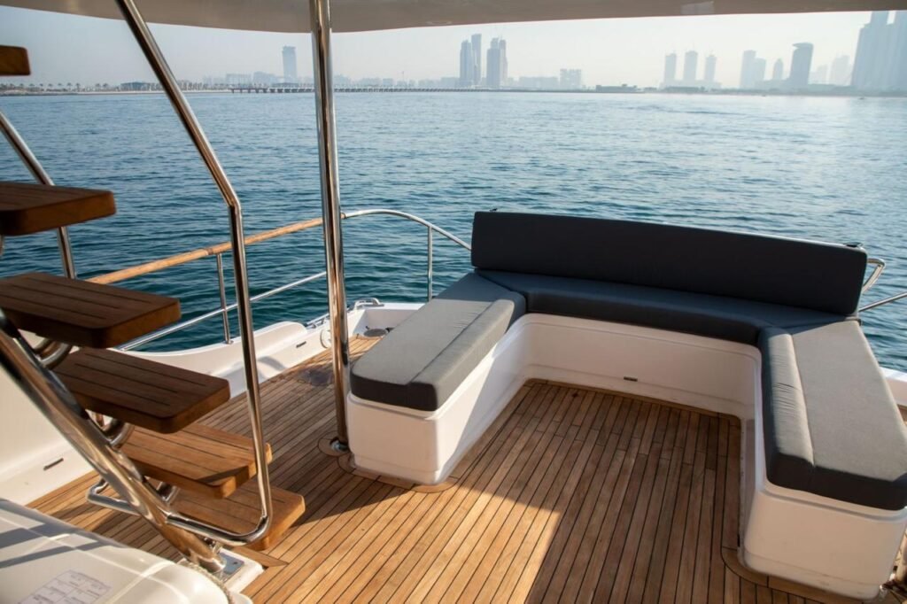 Indoor lounge area inside YRD Prestige 64ft yacht