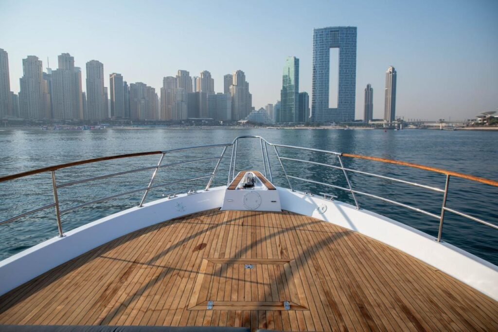 Bow seating area on YRD Prestige 64ft yacht