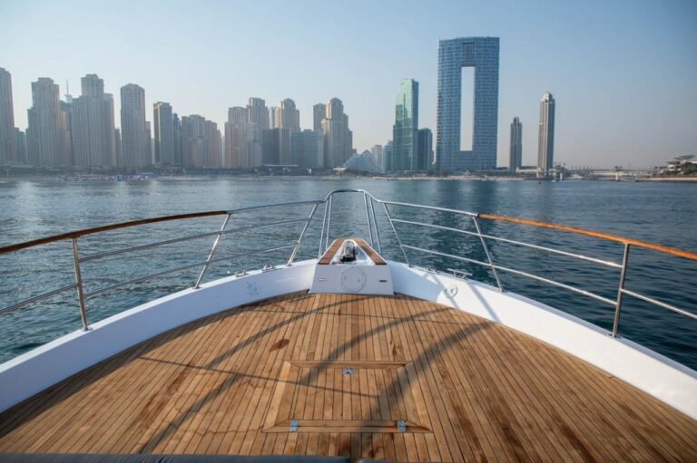 Bow seating area on YRD Prestige 64ft yacht