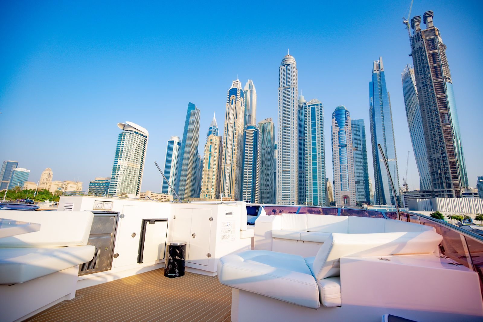 Dubai skyline view from YRD Prestige 70ft yacht