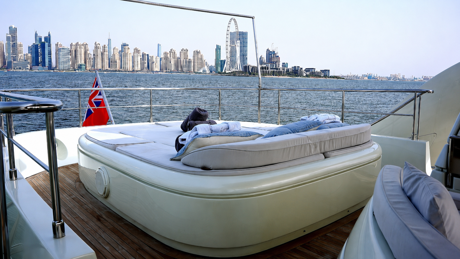 Guest Room and Amenities Collage — Bedroom, sundeck lounge, marble bathroom and private Jacuzzi aboard YRD Plan B of Freedom